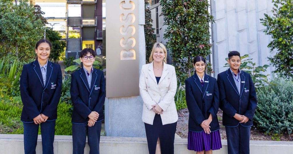 Principal Kirsten Ferdinands with students.